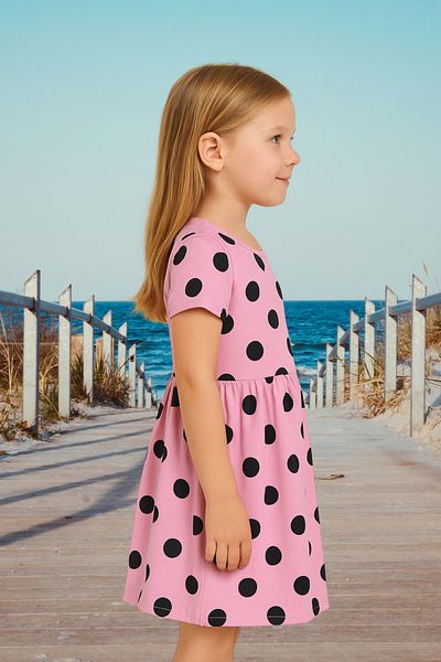 Fox Moda Lycra Girl's Dress with Printed Sleeves