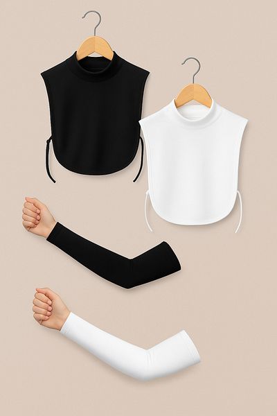 BEYAZ DÜŞ Model simplu pentru femei Hijab Set guler și mâneci 4 piese Negru Alb