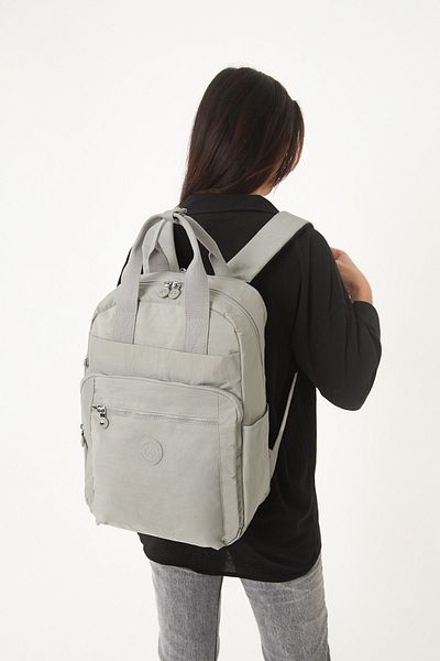 Sanmorris Unisex Αδιάβροχο μεσαίου μεγέθους Crinkle ύφασμα πολλαπλών τμημάτων ανοιχτό γκρι σχολικό και ταξιδιωτικό σακίδιο φορητού υπολογιστή