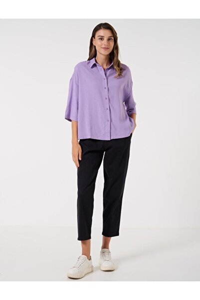 Jimmy Key Lilac Loose Cut Three Quarter Sleeve Linen Shirt