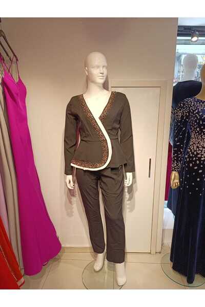 Robes Double-Breasted Lapel Stone-Embroidered Jacket Suit Look Stylish Jumpsuit