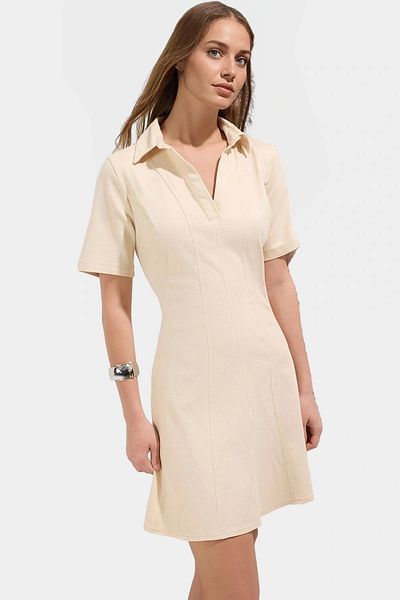 PayBuy Gabardine Fabric Mini Dress Waist Opening Stitching Detail Casual Style Premium Quality
