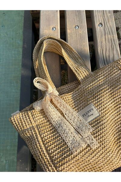 MUTE BAG Victoriaa Bohem Hasır Çanta / Yazlık & Plaj kadın el ve Omuz Çantası(25*28 SAP 50 CM)