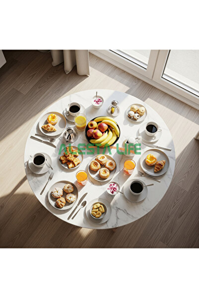 Alesta Life 90 Cm Çap - Beyaz Desenli Katlanabilir Yer Sofrası - Oyun Masası - 21 Cm Yükseklik