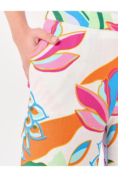 Jimmy Key Mixed High Waist Wide Leg Patterned Linen Trousers