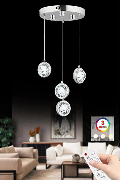 İstanbul Avize İstanbul Avize Dünya 4'lü Gümüş Ledli Kumandalı 3 Renk Ledli Modern Lüx Led Avize
