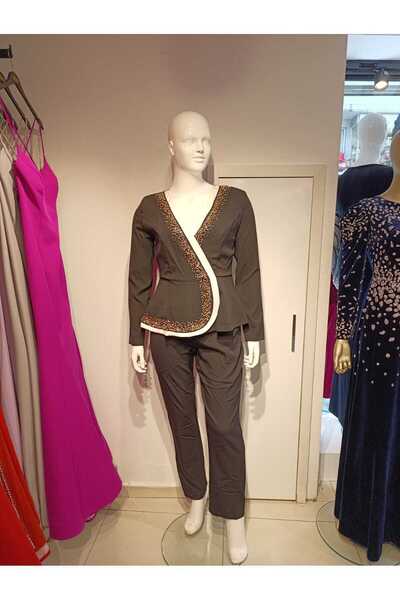 Robes Double-Breasted Lapel Stone-Embroidered Jacket Suit Look Stylish Jumpsuit