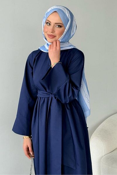 Bestenur Φόρεμα Seliz με πλαϊνά κουμπιά 1528 - Navy Blue