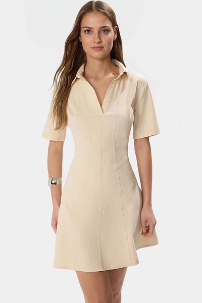 PayBuy Gabardine Fabric Mini Dress Waist Opening Stitching Detail Casual Style Premium Quality