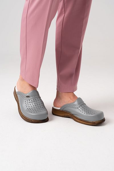 ÇİZGİ MEDİKAL Gray Men's Classic Gold Leather Sabo Slippers Genuine Leather Doctor Nurse Hospital Slippers
