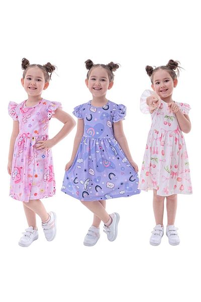MAXI DRY Patterned Summer Girl's Dress 3 Pack