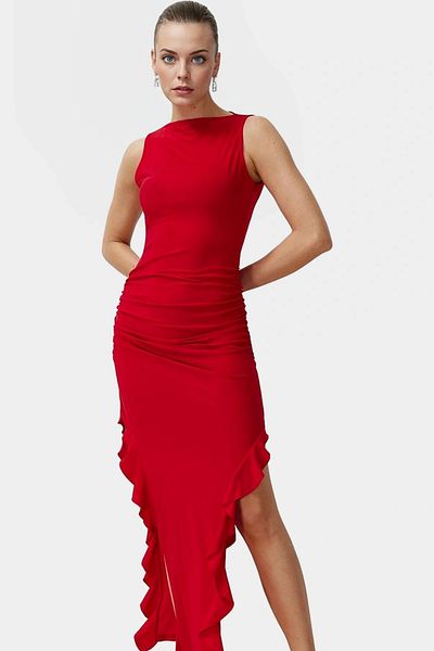 PayBuy Maxi Dress Knitted Fabric Boat Neck Ruffle Detail Stylish Summer Distinguished Material Zarifane Design