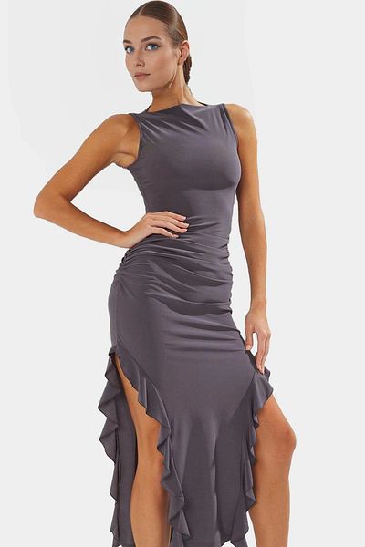 PayBuy Maxi Dress Knitted Fabric Boat Neck Ruffle Detail Stylish Summer Distinguished Material Zarifane Design