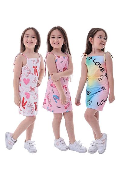 MAXI DRY Patterned Summer Girl's Dress with Rope Strap 3 Pack