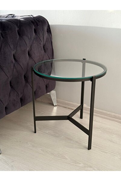 AssuCass Metal Camlı Yan Sehpa Siyah - Şeffaf