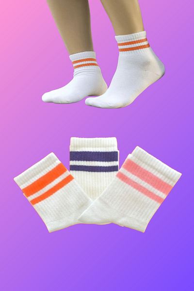Esinti 3 Pairs Women's Men's Cotton Socks – College & Sneaker Compatible Unisex White Striped Socks