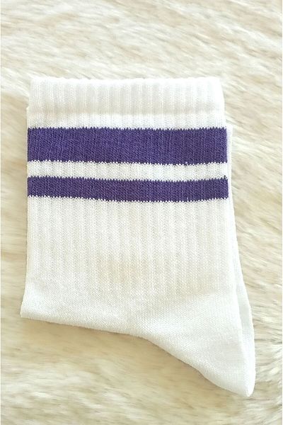 Esinti 3 Pairs Women's Men's Cotton Socks – College & Sneaker Compatible Unisex White Striped Socks