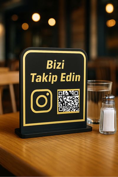Happynesso Gold Black Qr Code Follow Us Sign 15X18 cm Plexiglass - Instagram Icon