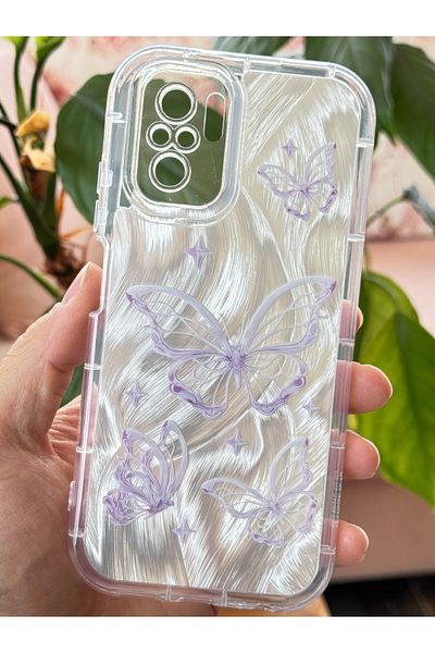 Fibaks حافظة Redmi Note 10 - Note 10s قابلة للفصل مع حماية للكاميرا، نمط فراشة ثلاثية الأبعاد لامعة ممتصة للصدمات