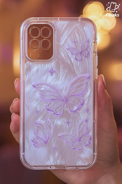 Fibaks حافظة لهاتف Galaxy A12 - M12، حافظة قابلة للفصل، حماية للكاميرا، نمط فراشة ثلاثية الأبعاد لامعة، سيليكون ممتص للصدمات