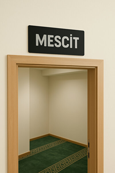 Happynesso لافتة من البليكسي باللون الأسود مع كتابة 'MESCİT' - 22×8 سم، رقائق...