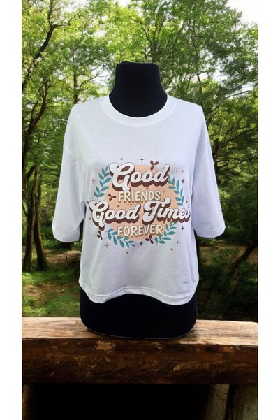 AHMERA White Women's Oversize Crew Neck Printed Crop T-Shirt