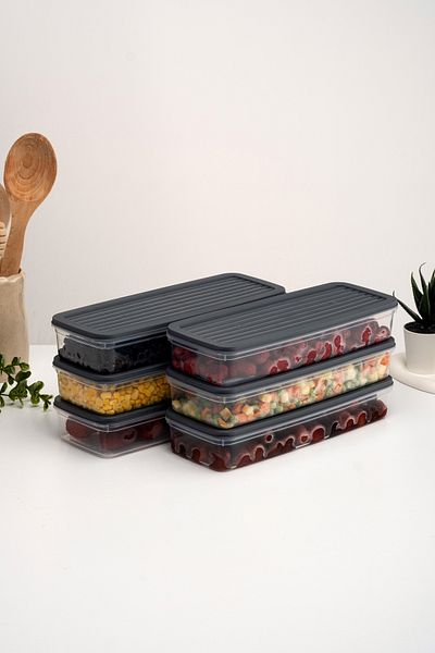 netteucuzluk 6-Piece Refrigerator Organizer - Microwave and Freezer Suitable Storage Door, Anthracite