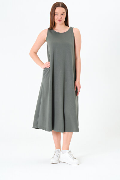 Sortie Collection Women's Loose, Over-The-Knee, Polo Collar, Short Sleeve, Double Pocket, Solid Color, Modal Fabric Anthracite Dress