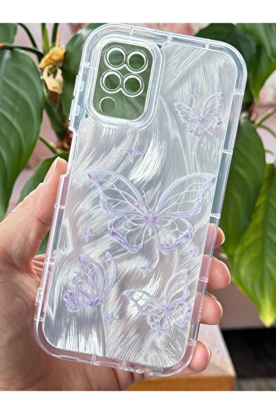 Fibaks Galaxy A12 - M12 Case Plug-In Camera Protection Glossy Hologram Butterfly Pattern Shock Absorbing Silicone