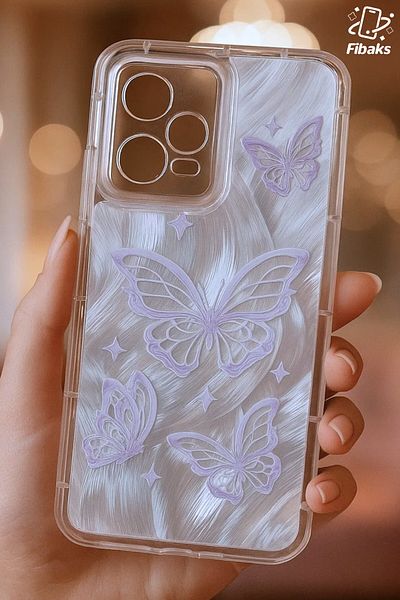 Fibaks حافظة Redmi Note 12 Pro 5g قابلة للفصل مع حماية للكاميرا، نمط فراشة ثلاثية الأبعاد لامعة ممتصة للصدمات