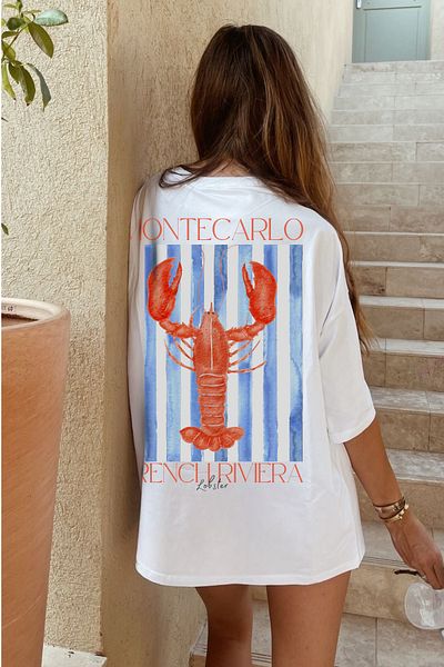 Le'sluette shadow of style Lobster Printed Oversize 100% Cotton T-Shirt
