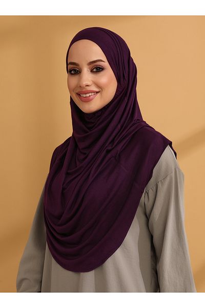 Tuva Şal Ribbed Jersey Ready Turban - Plum - Canvas