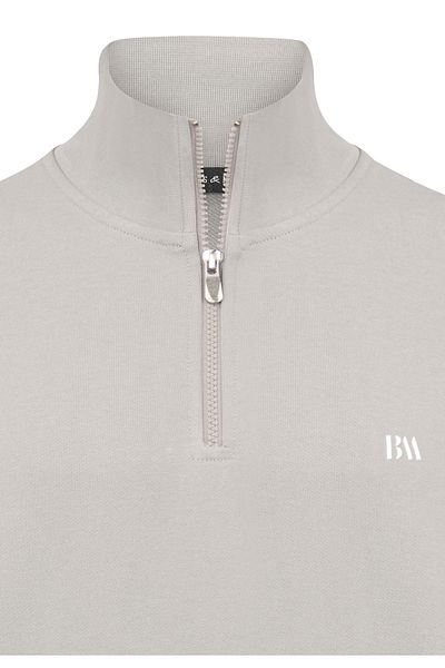 Basics&More Men's Relax Fit Relaxed Cut Cotton Half Zipper Gray Stand Collar Sweatshirt
