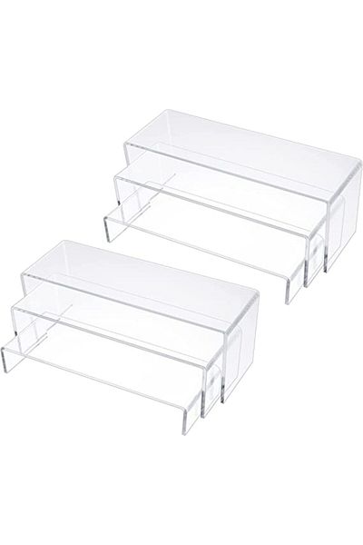SMARTPOINTS Acrylic Display Risers, Clear Rectangle Stands Shelf for Display 6pcs