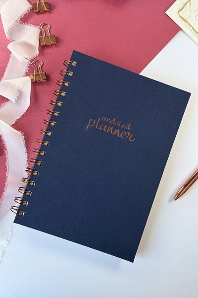 Martius Art A5 Spiral Linen Timeless Planner Agenda with Motivational Pages and Stickers Navy Blue