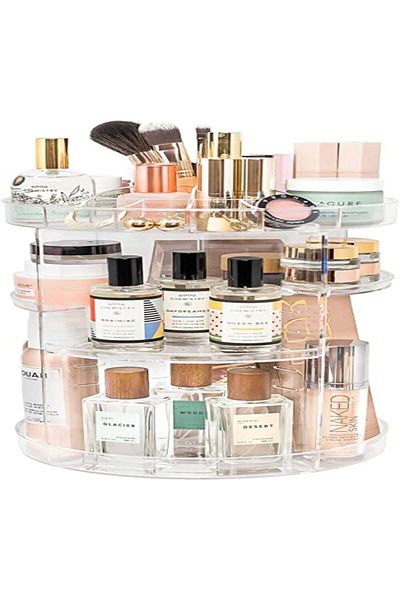 SMARTPOINTS Rotating Makeup Organizer | 360 Spinning Storage Display Case | Clear Acrylic Vanity & B