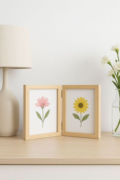 Arma House Natural Wooden Double Photo Frame 10*15 cm