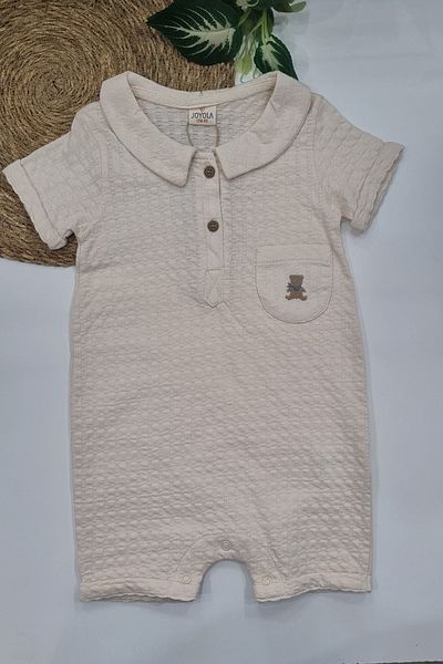 Uğur bebe Baby Boy Cream Polo Neck Teddy Bear Patterned Summer Cotton Jumpsuit – New Season Stylish Baby Outfit