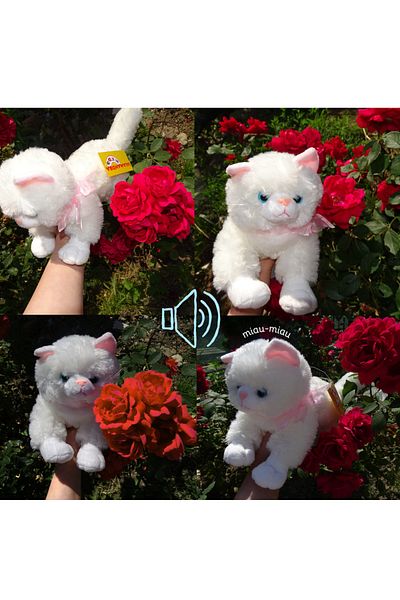 Salamandra White Meowing Plush Kitten, 35 Cm