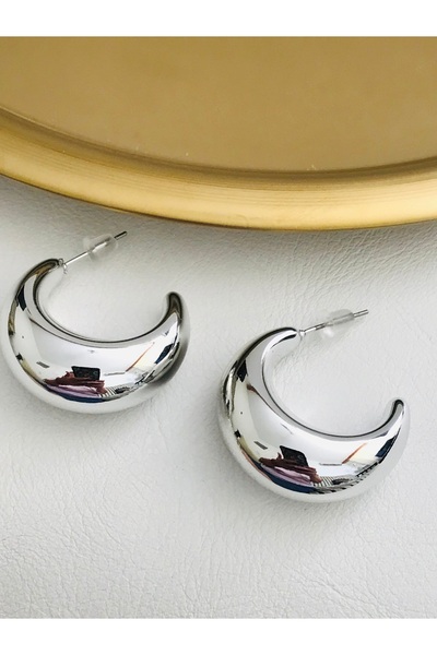 Mercan Aksesuar İthal Yarım Ay 3 cm Çelik Küpe