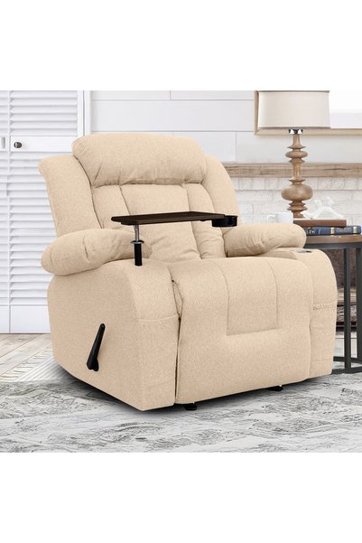 In House كرسي استرخاء سينمائي دوار وقابل للإمالة من الكتان مع طاولة لابتوب وح...