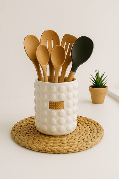 Lui Tasarım White Ceramic Bubble Countertop Cutlery Holder Is Large Size Washable Ceramic. Concrete Is Not Plaster