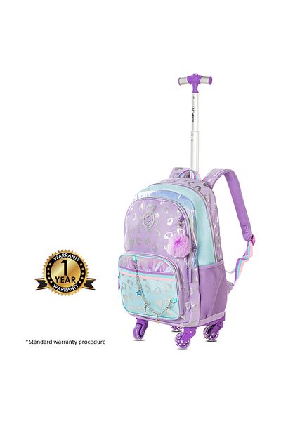 Eazy Kids حقيبة مدرسية بعجلات بأربع عجلات، مقاس 17 بوصة، مجموعة من 3 قطع مع حقيبة غداء وحقيبة أقلام - لون بنفسجي