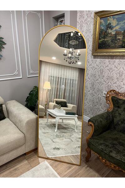 AYNACIZADE Gold Metal Çerçeveli Oval Ayaklı Boy Aynası 180 x 60 Cm