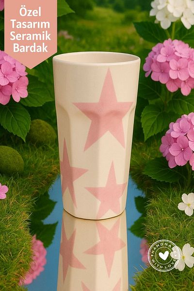 Mim and More Pink Star Patterned Handmade Ceramic Cup – Special Design