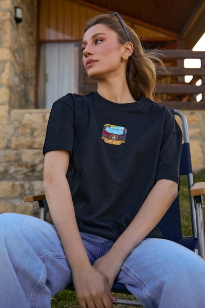 Velvoria Unisex supradimensionat Black Dude tricou