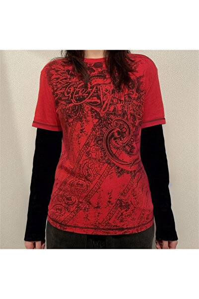 Köstebek Red Slim Gothic Punk Black Long Sleeve Sweatshirt