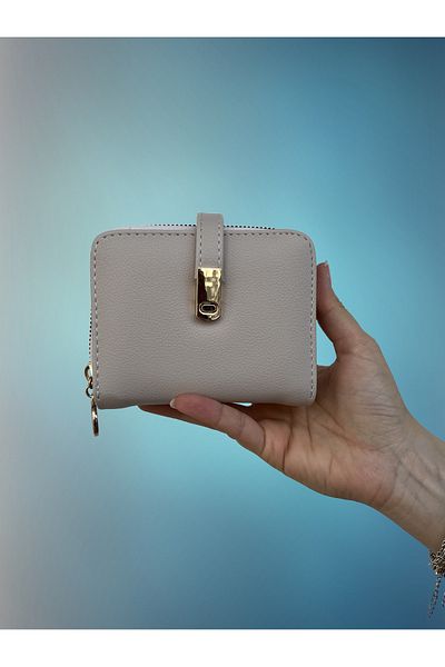 shiny ever Small Size Women's Wallet Light Beige Gold Detailed