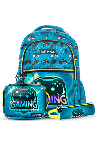 Eazy Kids 16" Set of 3 Backpack w/ Lunch Bag and Pencil Case - Gaming