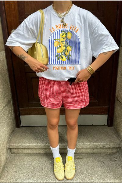 Le'sluette shadow of style Dolce Vita Lemon Printed Oversize 100% Cotton T-Shirt